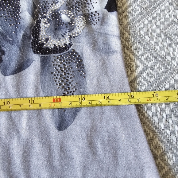 Express Flowery Silver Mini Dress w/ Blue Trim, Rhinestone Detailing and Stripes - Picture 14 of 16